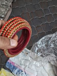 Red &amp; Gold Bangles (Set of 4)
