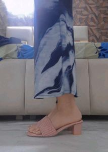 ​Woven Strap Nude-Pink Low Block Heel