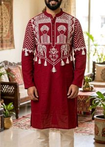Maroon Embroidered Kurta with Tassels