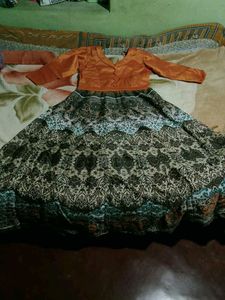 Elegant Orange &amp; Brown Printed Lehenga Choli