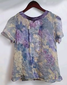 Floral Print Lace-Trimmed Top