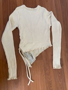 Ribbed Butterfly Print Asymmetrical Top