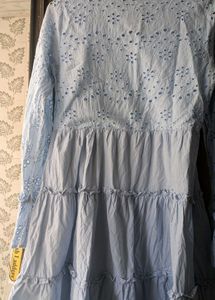 Light Blue Embroidered Tiered Dress