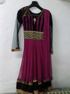 Elegant Magenta & Black Anarkali Dress