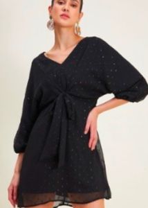 Swiss-Dot Kimono A-Line Mini Dress