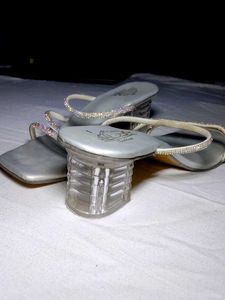 Sparkling Silver Block Heels