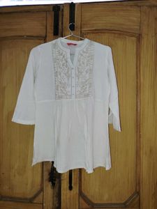 Elegant White Embroidered Tunic Top