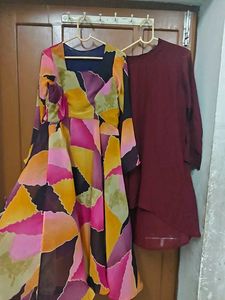 Vibrant Block Print Kurta with Maroon Top