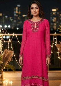 Vibrant Pink Embellished Long kurti