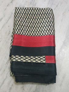 Stylish Red and Black Satin Saree