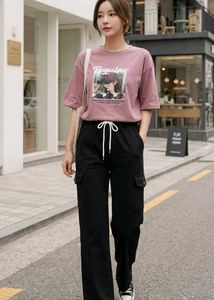 Graphic Print T-Shirt & cargo jeans set for Women