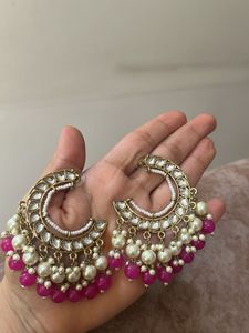 Elegant Pearl & Pink Stone Earrings