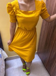 Stylish Yellow Puff Sleeve Dress