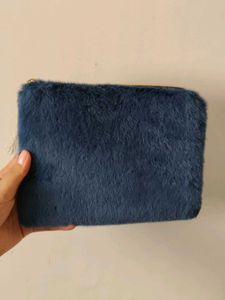 Blue Faux Fur Clutch with Tassel