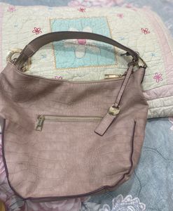 Dusky, , pink colour hand bag, fabric material is