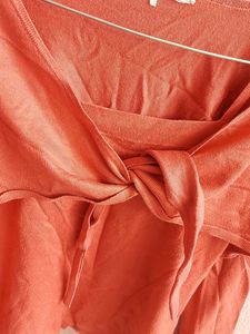 🔥Coral pink woolen knot top🔥