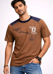Brown Graphic Print Stretchable Men's T-Shirt