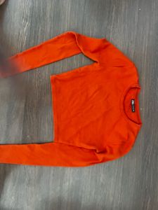 Bright Orange Cropped Long Sleeve Top
