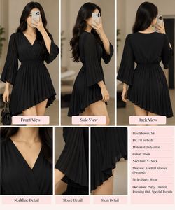 Chic Black Pleated V-Neck Dress