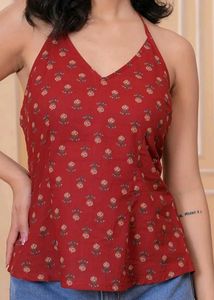 Red Floral Halter Neck Top