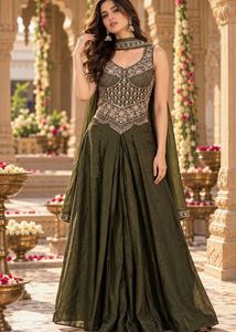 Olive Green handwork chinnon Lehenga Choli