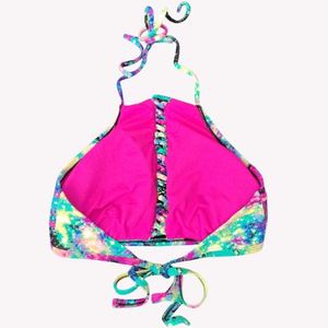Colorful Tie-Dye Halter Bikini Top L