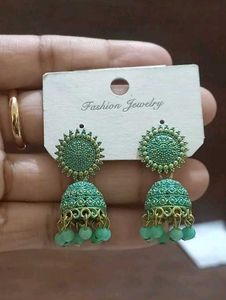 Green Jhumka Earrings
