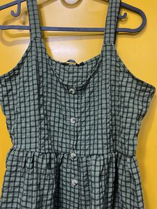 Green Plaid Button-Front Dress
