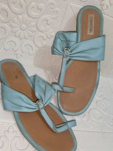 Light Blue Bow Detail Flat Sandals