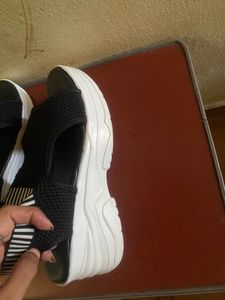 Black &amp; White Striped Sandals