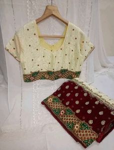 Elegant Cream &amp; Maroon Embroidered Saree