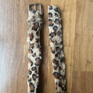 Faux Fur Leopard Print Belt