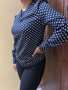 Chic Polka Dot Navy Blouse
