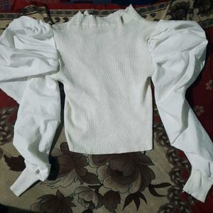 White Puff Sleeve Knit Top