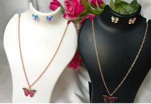 Delicate Chain Metal Combo Pink Necklace Eyerring