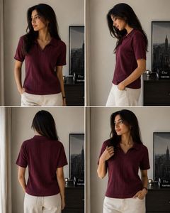 Burgundy Ribbed Polo T-Shirt