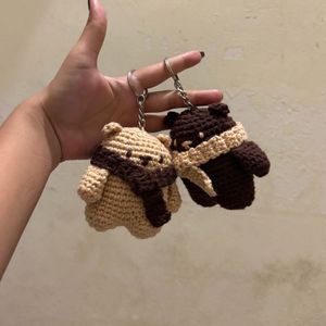 winter bear crochet couple keychain