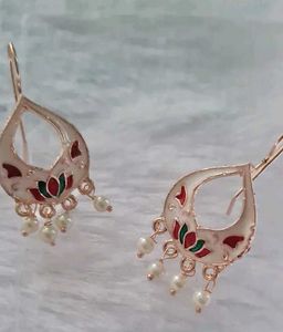 Elegant Enamel &amp; Pearl Drop Earrings