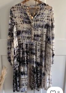 SECOND FEMAY Boho Tie-Dye Tiered Midi Dress