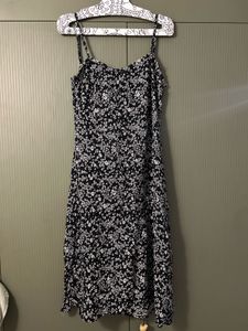 Black Floral Print Midi Dress
