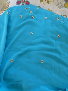 Elegant Blue Embroidered Saree