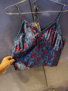 Blue Floral Smocked Crop Top