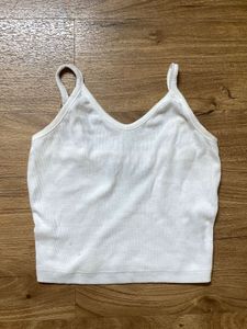 White Ribbed Camisole Crop Tank Top