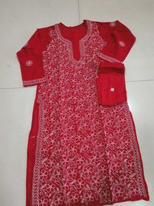 Red Chikankari Kurta Set