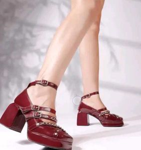 Burgundy Platform Mary Janes Sandel
