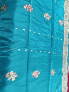 Teal Embroidered Silk Saree