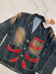 Stylish Denim Jacket with Red Accents