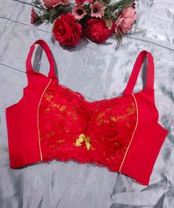 Elegant Red Lace corset Bra with Bow Accent
