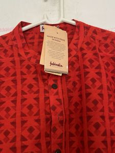Men's Red Geometric Print Kurta