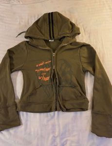 Olive Green Graphic Zip-Up Hoodie